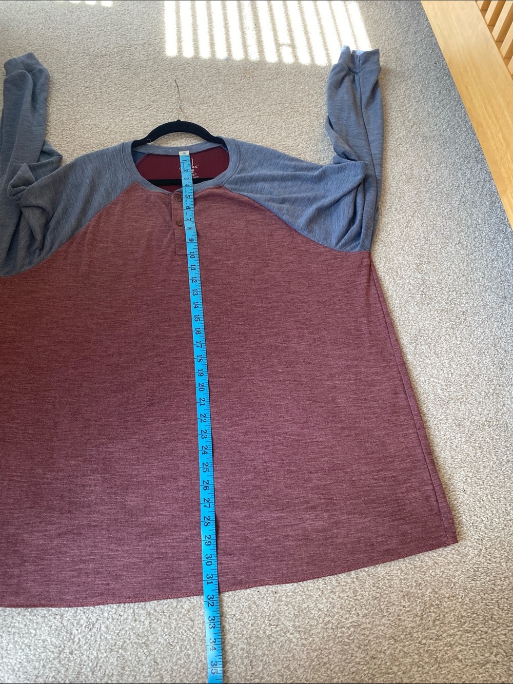 George Two-Tone Raglan Henley - Maroon Body with Blue Sleeves - Picture 5 of 6